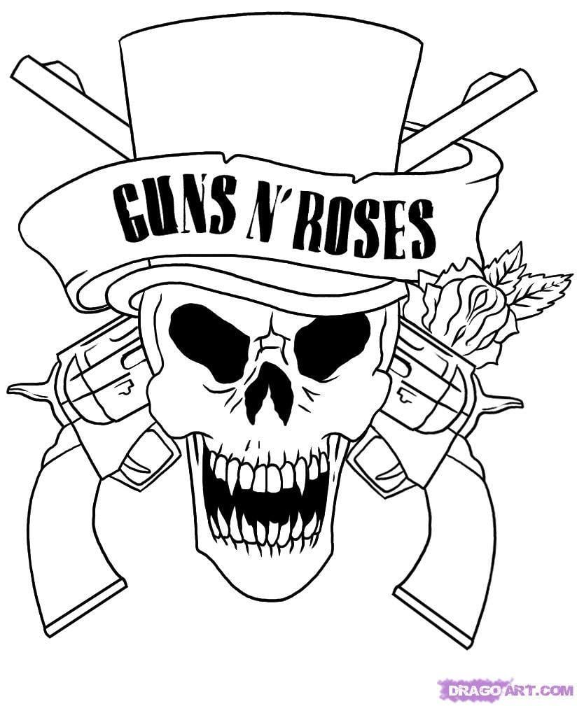Guns and Roses Coloring Pages Logo - skull adult fantasy vampire guns n' roses coloring pages | digi ...