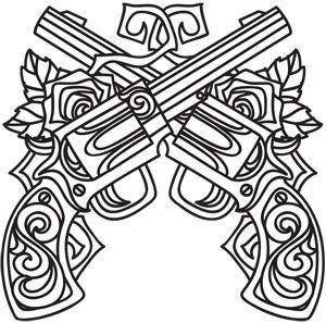 Guns and Roses Coloring Pages Logo - Baroque Punk Revolvers design (UTH4130) from UrbanThreads.com ...