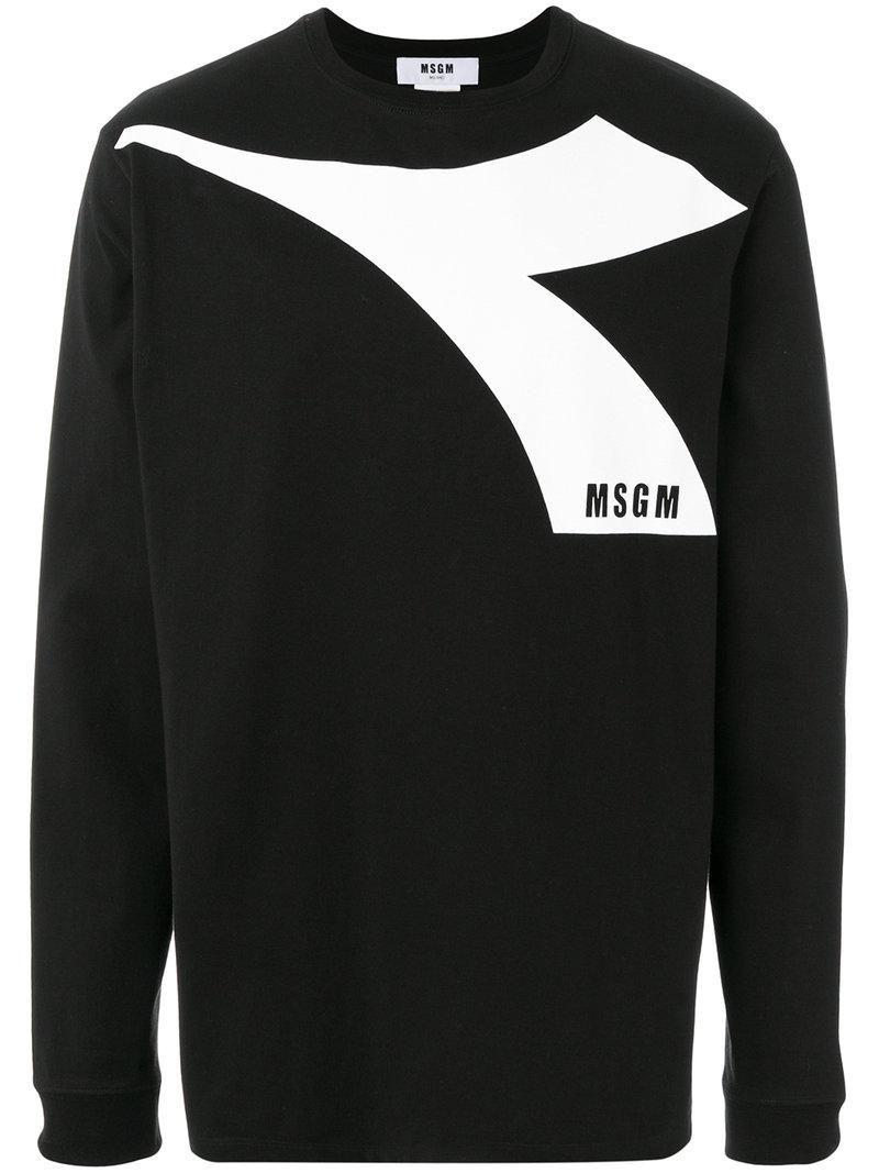 Diadora Logo - MSGM X Diadora Logo Print Sweatshirt in Black for Men