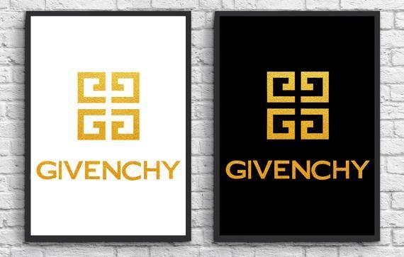 Givenchy Logo - 2 Prints INSPIRED BY Givenchy Logo Art Black white Gold | Etsy