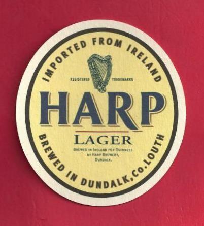 Harp Beer Logo - Harp Lager Coaster. Brewed in Ireland for Guinness, by Harp. vin