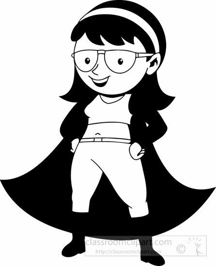 Black and White Supergirl Logo - Cartoons Clipart- black-white-girl-in-supergirl-costume-clipart ...