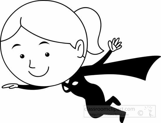 Black and White Supergirl Logo - Cartoons Clipart Black White Cute Supergirl Flying Clipart