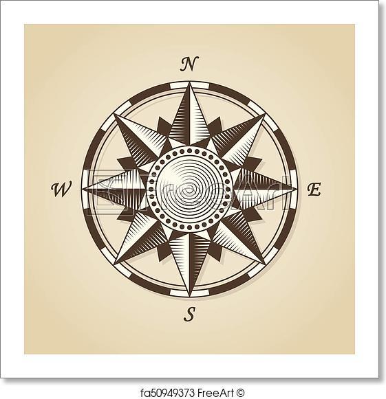 Nautical Compass Logo - Free art print of Vintage old antique nautical compass rose. Vector ...