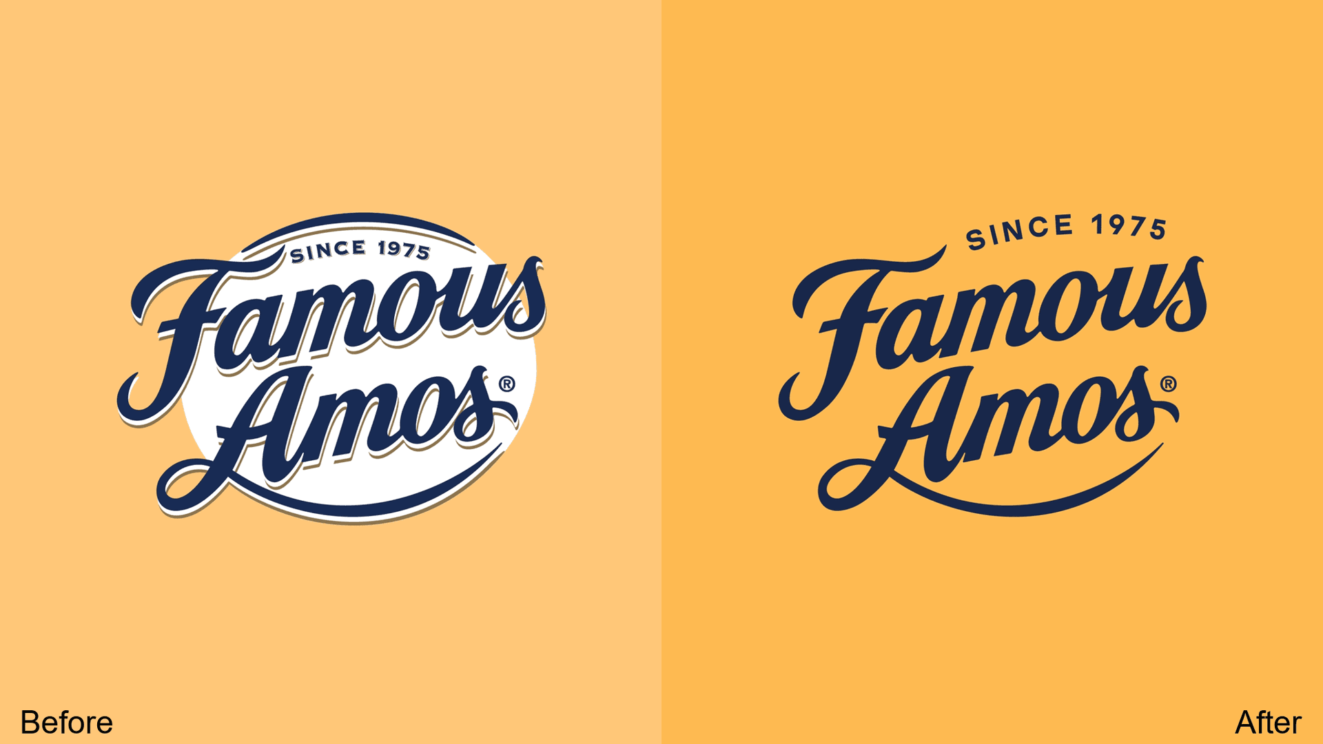 Famous Amos logo redesign before and after