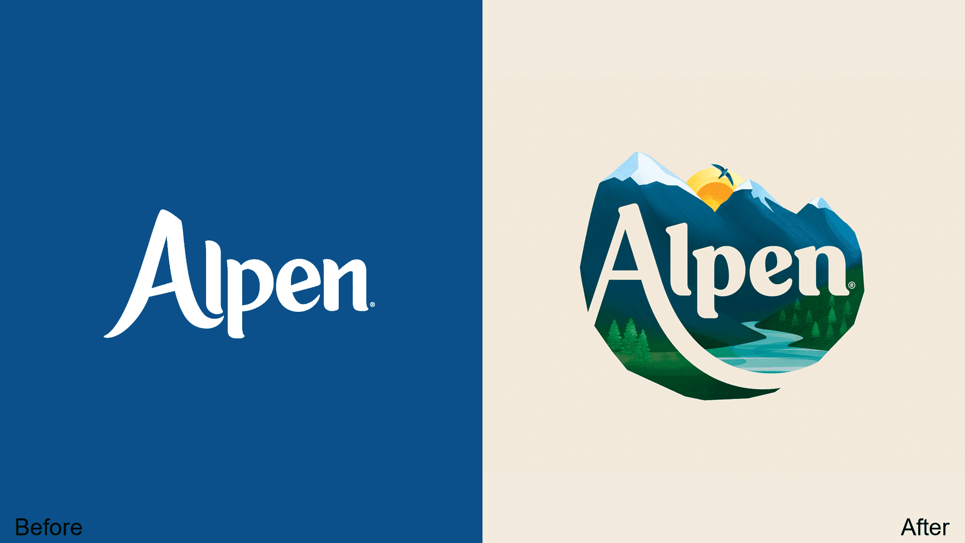 Alpen logo redesign before and after