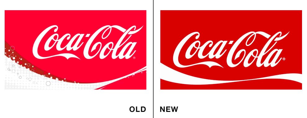 Coca-Cola logo redesign comparison showing simplified classic script