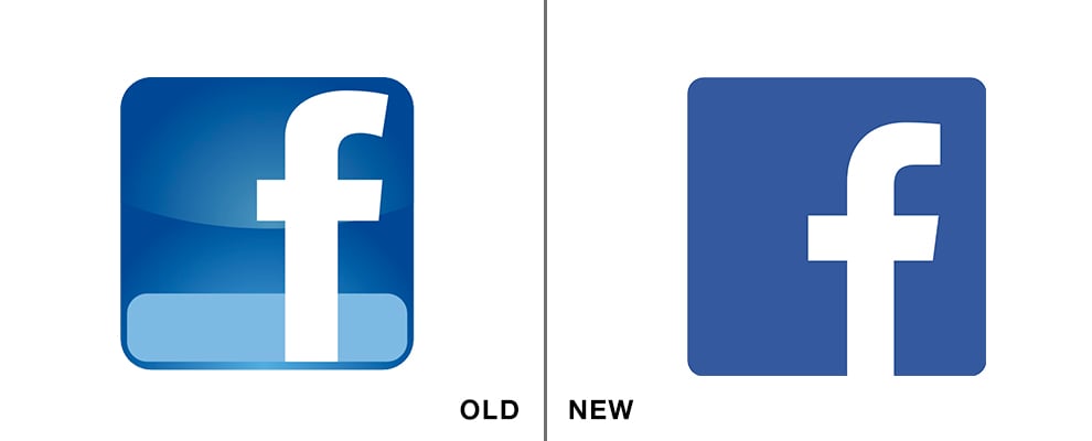 Facebook logo redesign comparison: old icon vs flatter icon with simplified structure