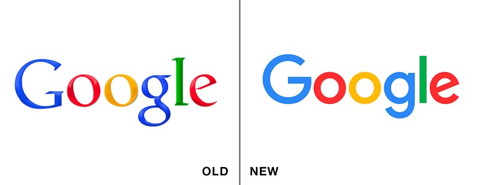 Google logo redesign comparison: old serif wordmark vs new geometric sans wordmark
