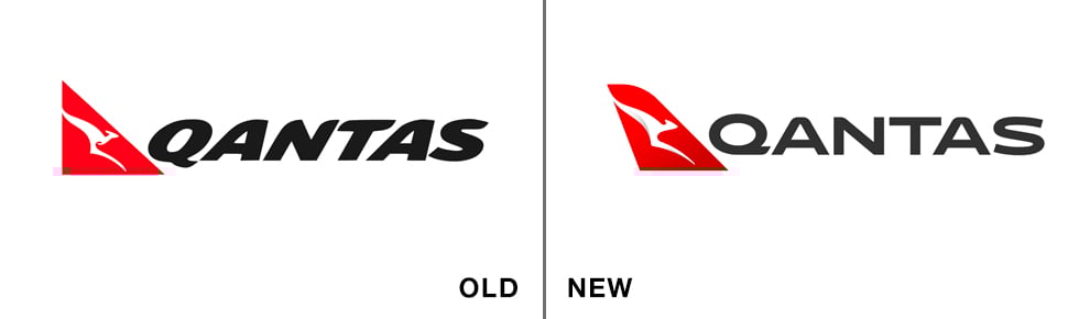 Qantas logo redesign comparison: old kangaroo mark vs updated sleeker version