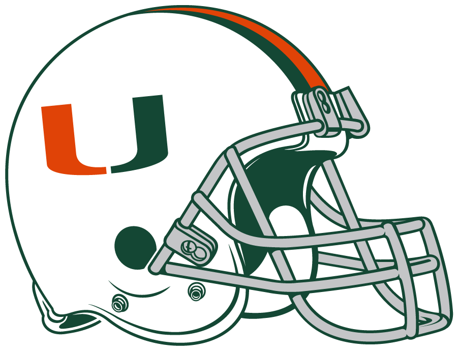 Miami Hurricanes football helmet with split U logo