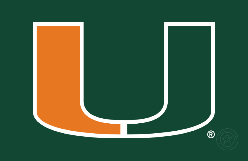 Miami Hurricanes split U primary logo 2024 on green background