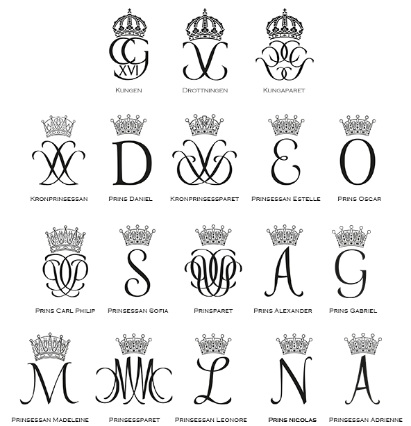 King and Queen Crown Logo - Svenska kungliga monogram. Sweden royalty. Monogram