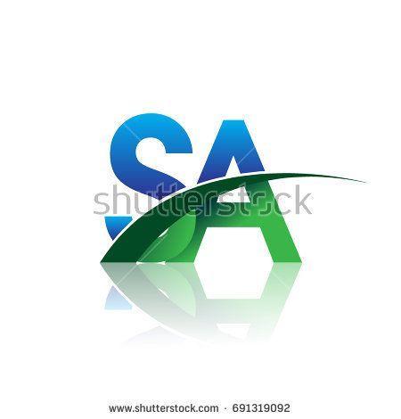 Colored Green Business Logo - initial letter SA logotype company name colored blue and green