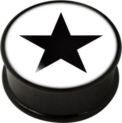 Black Star with Circle around Logo - Ikon Flesh Plug - Picture Logo - Black Star on White