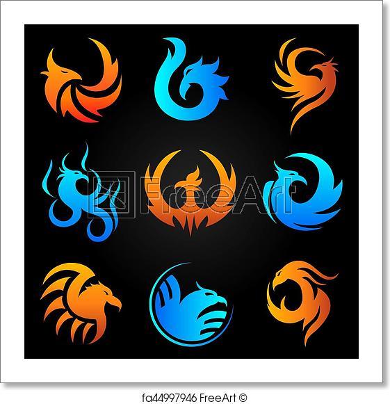 Fiery Bird Phoenix Logo - Free art print of Phoenix fire bird vector template icons set ...