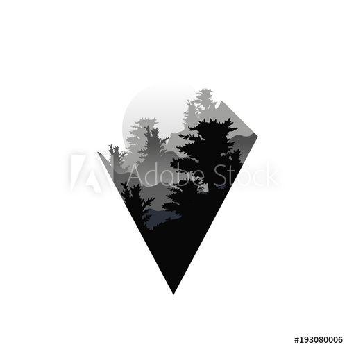 Black and a Triangle Shaped Logo - Beautiful nature landscape with silhouettes of forest trees in fog ...