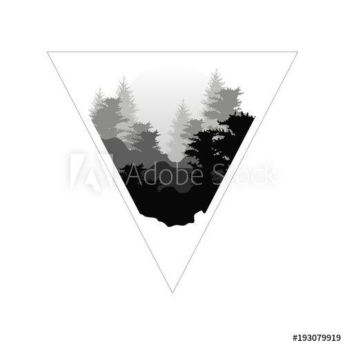 Black and a Triangle Shaped Logo - Beautiful nature landscape with silhouettes of forest coniferous