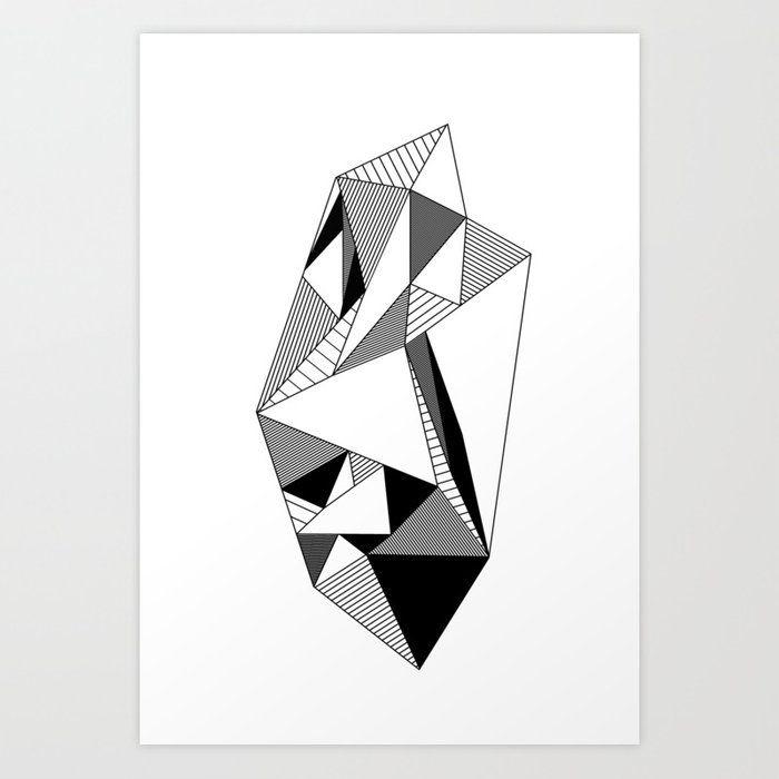 Black and a Triangle Shaped Logo - Vector Black and White Geometric Shaped Crystal Art Print