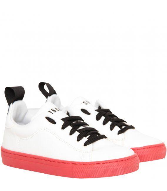 Red Sole Logo - MSGM KIDS White sneaker with logo and red sole - CoccoleBimbi