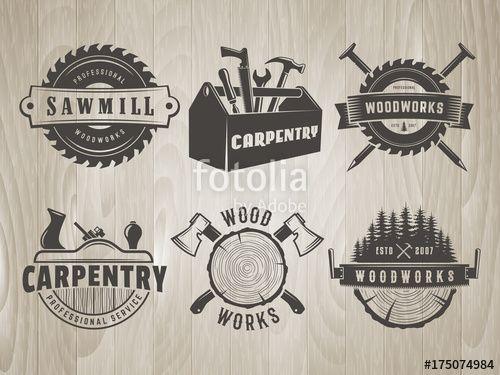 Vintage Logging Logo - Woodwork logos. Vector badges for carpentry, sawmill, lumberjack ...