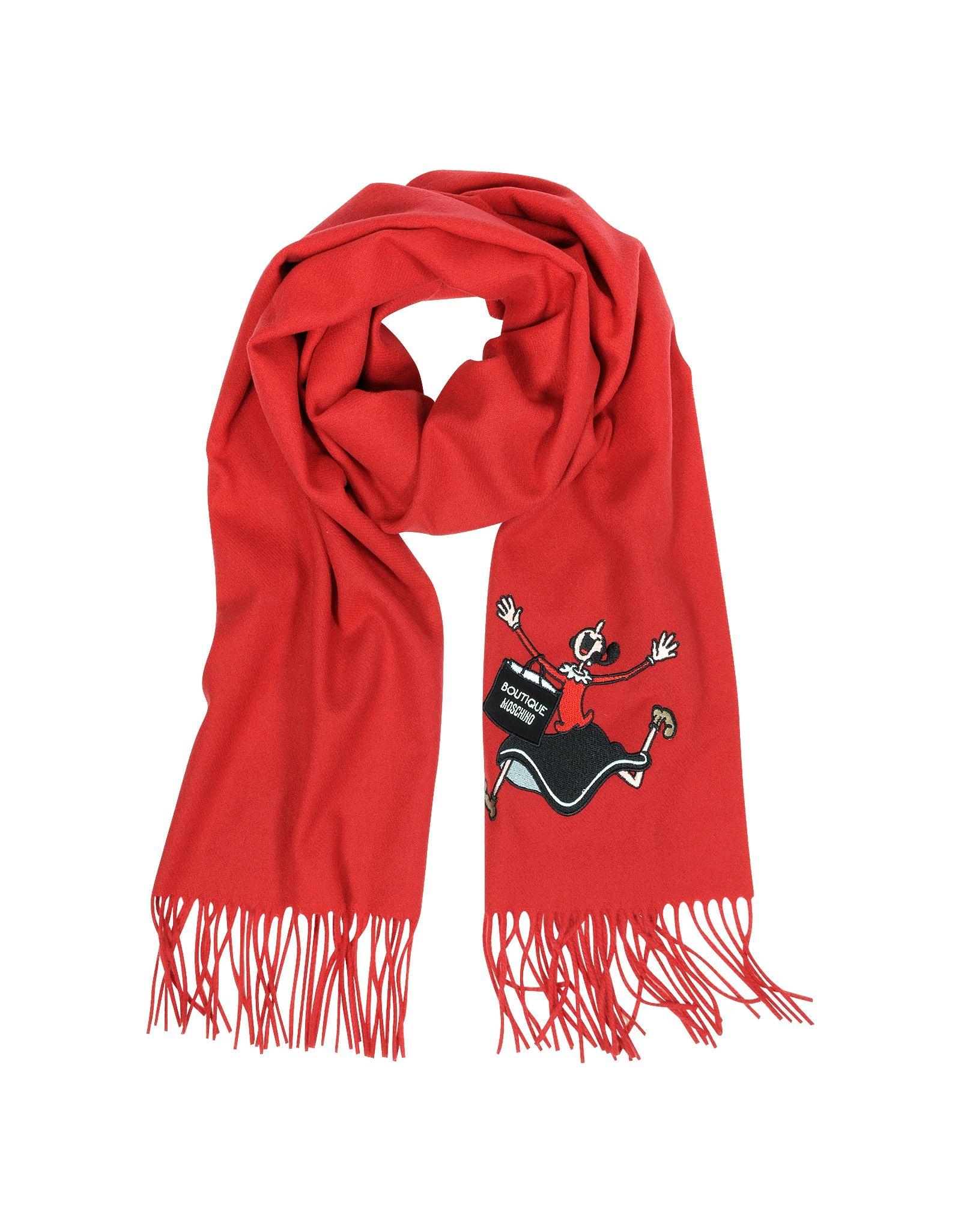 Red Boutique Logo - Moschino Boutique Olive Embroidery Wool Scarf in Red - Lyst