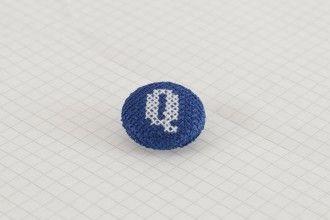 White and Blue Q Logo - Cross Stitch Alphabet Button, White on Blue, Q, 25mm