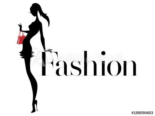 Red Boutique Logo - Black and white fashion woman silhouette with red bag, boutique logo