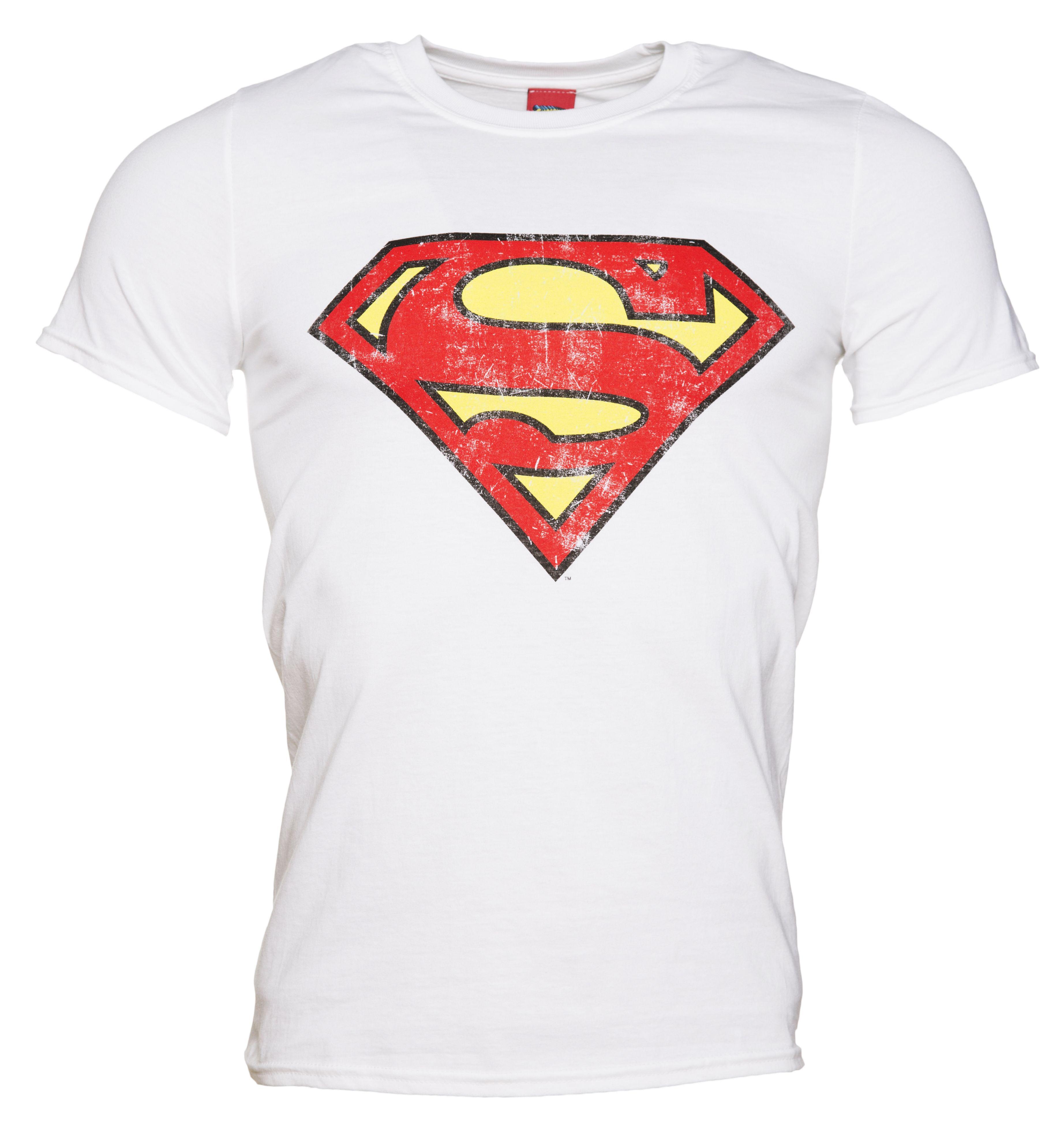 White Superman Logo - Men's White Distressed Superman Logo T Shirt