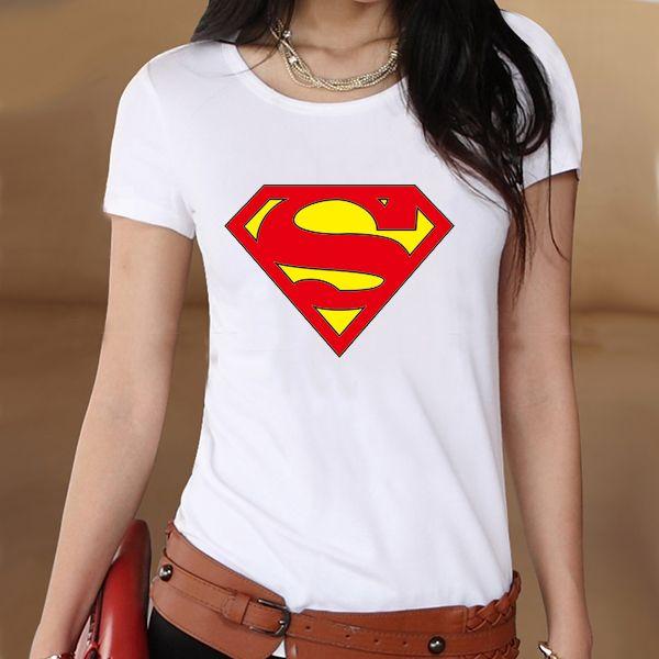 White Superman Logo - Summer Style Womens White Superman Logo Graphic Print T shirt Novel