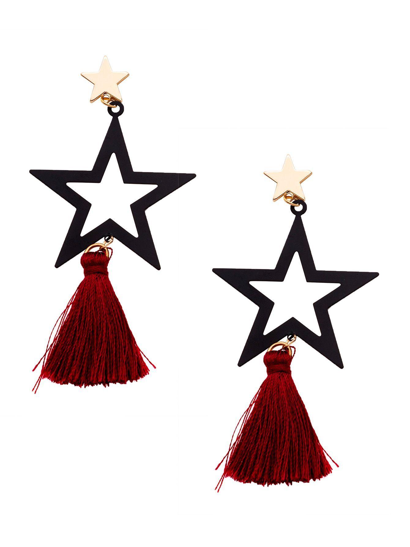 Hollow Red Star Logo - Black Star Red Tassel Hollow Out Drop Earrings. Make Your Statement