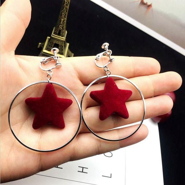 Hollow Red Star Logo - Retro Earrings Hollow Geometric Circle Pentagram Star Non Woven No