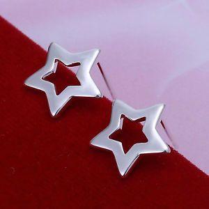 Hollow Red Star Logo - UK* 925 SILVER PLT HOLLOW FLAT STAR STUD EARRINGS SUMMER SHOOTING