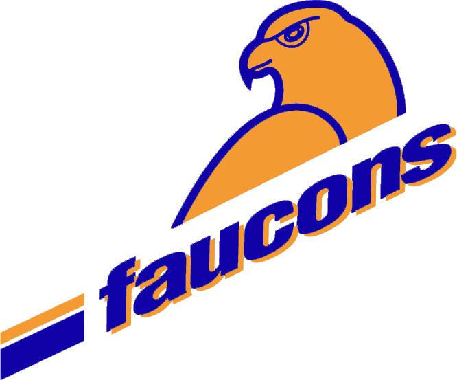 Blue and Yellow Falcon Logo - Sherbrooke Faucons Primary Logo (1993) - A yellow falcon above team ...