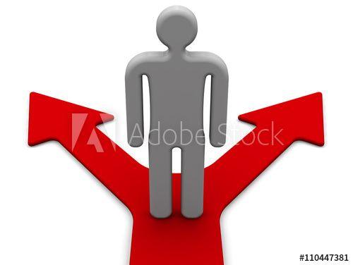 Two Red Arrows Logo - The choice of two options. Symbolic man stands at the fork of the ...