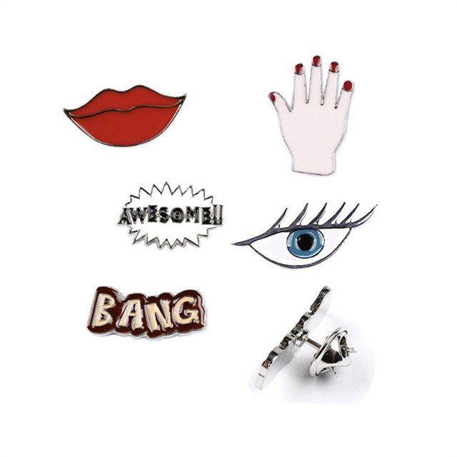 Foreign Red Letter Logo - accessories foreign hot sexy red lips eyes letter brooch for women ...