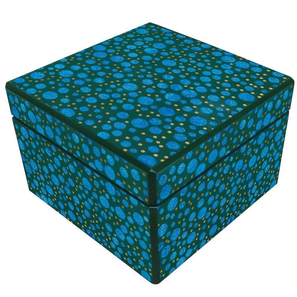 Blue Dots Square Logo - Handmade Reverse Painted Mirror Square Box in Blue Dots - Medium ...