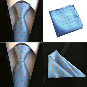 Blue Dots Square Logo - Men Orange Blue Dots Ties Pocket Square Handkerchief Hanky Set Lot