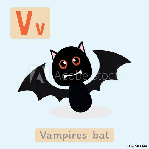 Cute Vampire Logo - Cute animal alphabet. V letter. Cute Vampire Bat. this stock