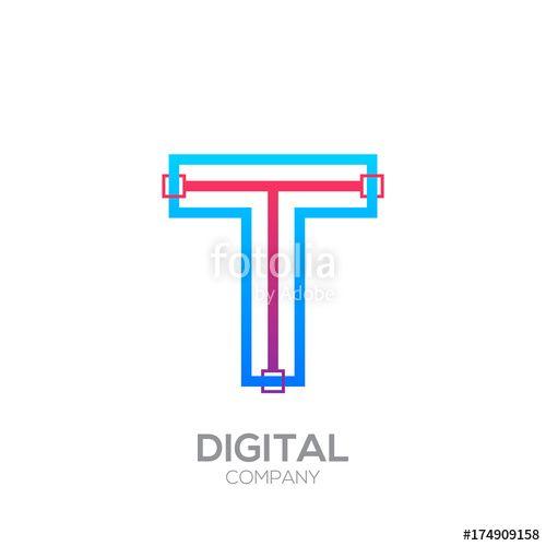 Blue Dots Square Logo - Letter T with Dots and Lines logotype,Square shape, Technology and ...
