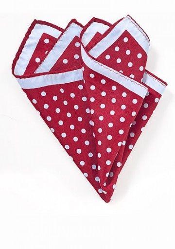 Blue Dots Square Logo - Cherry Red Pocket Square with Light Blue Dots