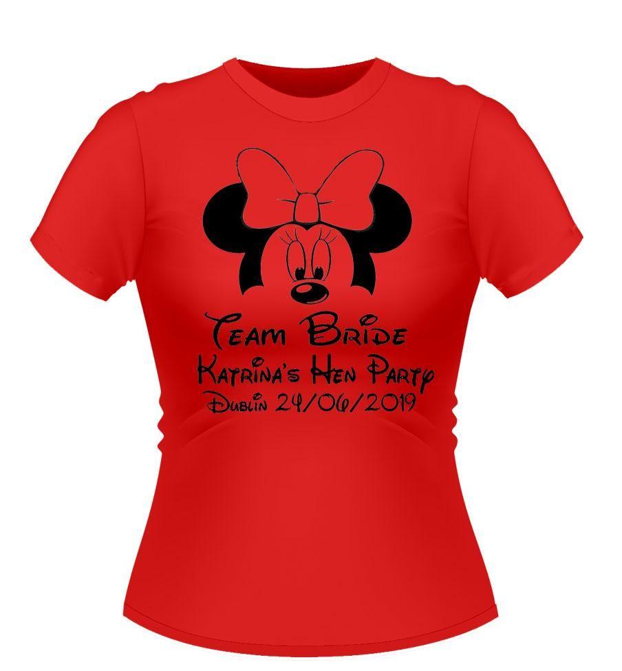 Red and Black Disney Logo - Disney 'Minnie Mouse' Theme Personalised T Shirts. Athlone Jokeshop