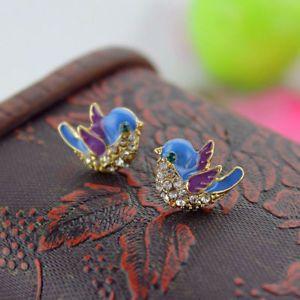 Gold and Blue Bird Logo - 1 Pair jewelry blue bird gold alloy earrings ladies party clothing ...