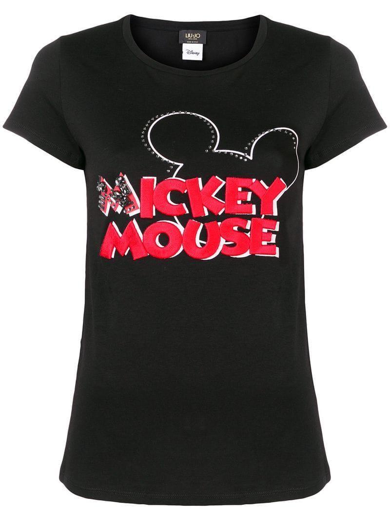 Red and Black Disney Logo - Liu Jo + Disney Embroidered Mickey Mouse Logo T Shirt In Black
