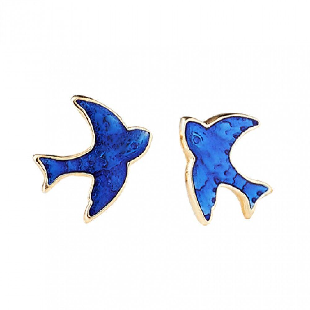 Gold and Blue Bird Logo - Simon Curwood Jewellers 9ct yellow gold enamel bluebird stud