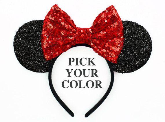 Red and Black Disney Logo - Minnie Mouse Ears Red Sequin Bow Mickey Mouse Ears Black | Etsy