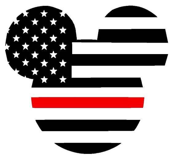 Red and Black Disney Logo - Mickey Mouse Thin Red Line American Flag Vinyl Decal | Disney ...