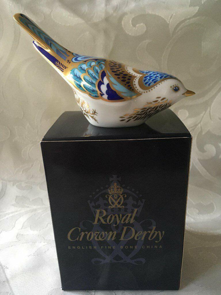 Gold and Blue Bird Logo - Very rare Royal Crown Derby Mountain Bluebird paperweight, gold