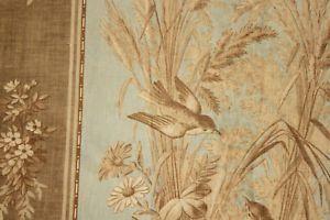Faded Bird Logo - Antique French FADED bird floral c1870 printed cotton fabric pale blue ...
