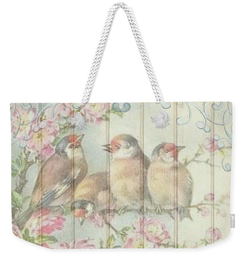 Faded Bird Logo - Vintage Shabby Chic Floral Faded Birds Design Weekender Tote Bag for ...